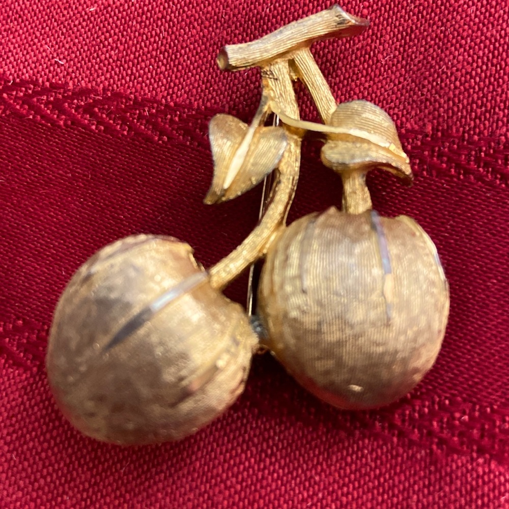 Vintage 60s BSK Gold Tone Cherry Broach